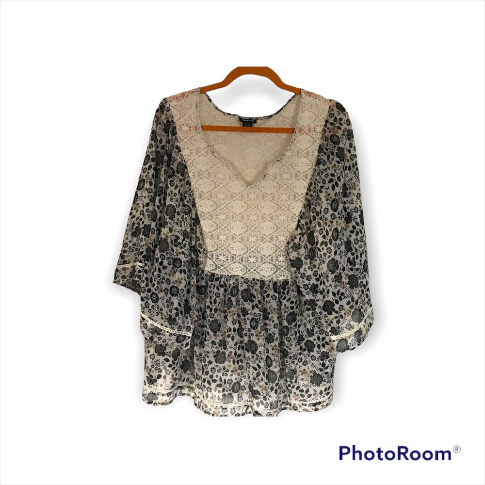 TORRID SHEAR BLOUSE/TOP WITH LACE AND SPLIT SLEEVES